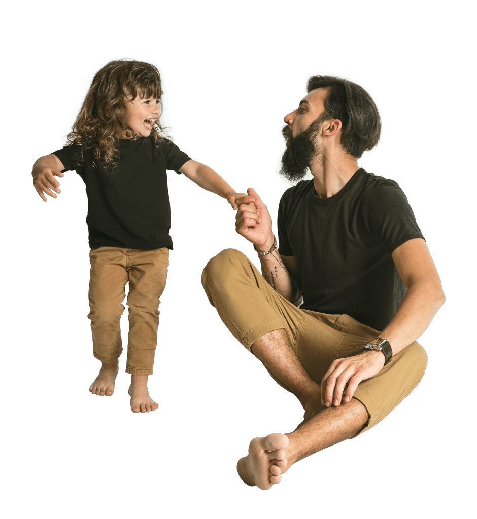 Father and child being happy after Grey Matters Services