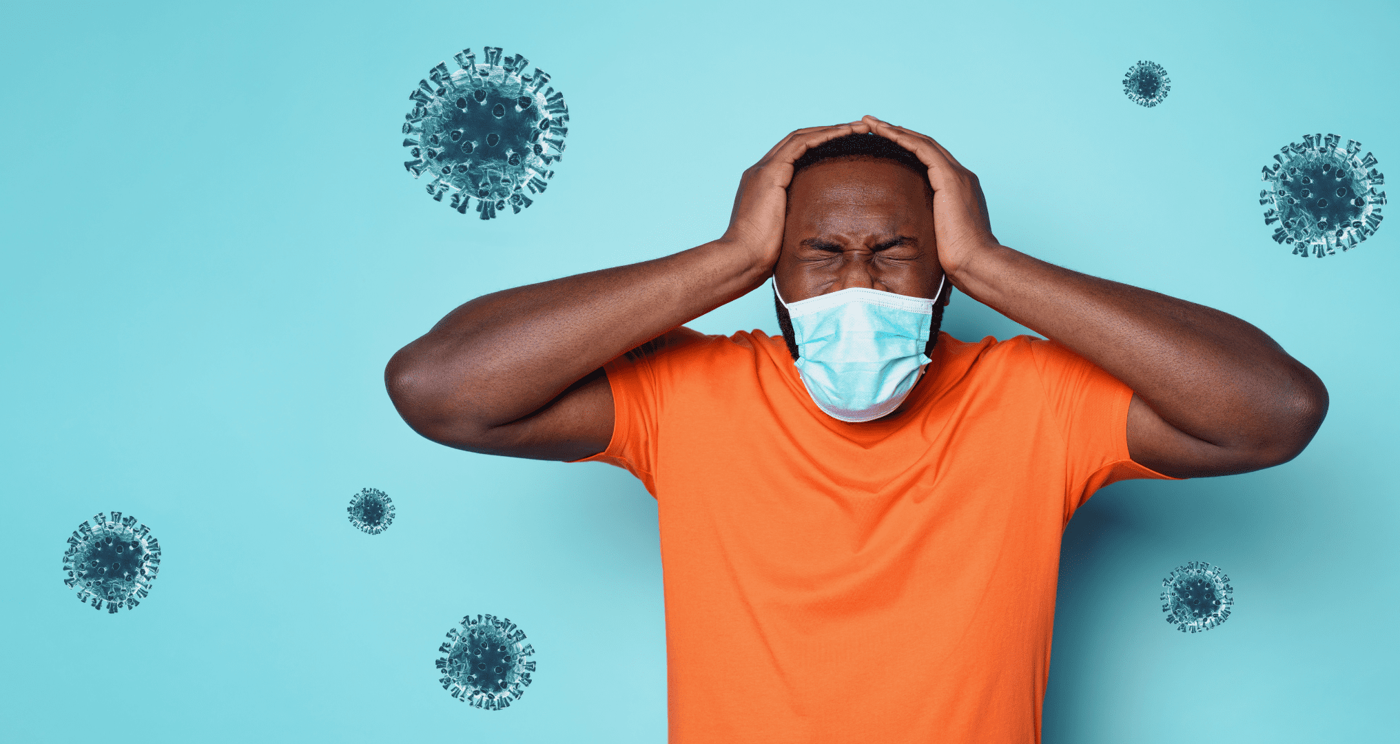 man wearing mask frustrated with germs